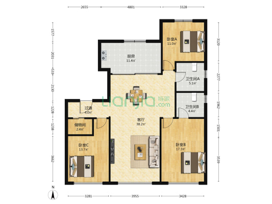 中海润山府 3室1厅2卫 134平方