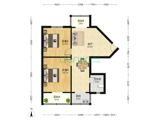 二环路东一段27号 2室1厅1卫 76平方