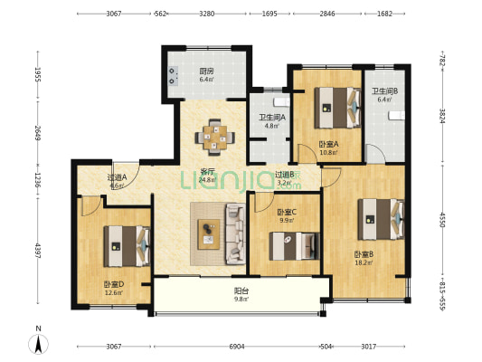 鹿溪雅园 4室1厅2卫 135平方