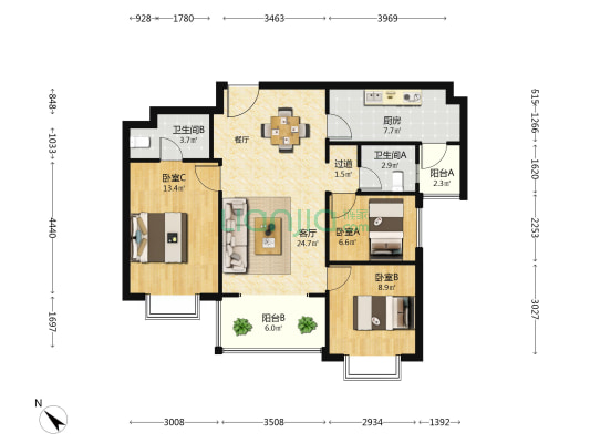 万科公园城市二期 3室1厅2卫 105平方