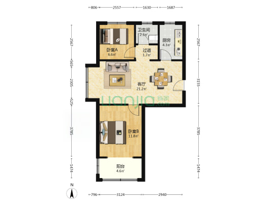 山居花园和苑 2室1厅1卫 77平方
