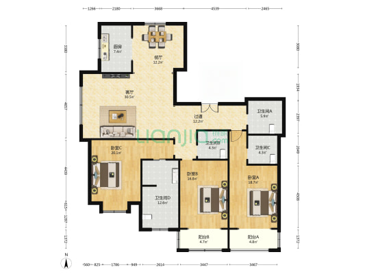 海怡半山 3室2厅4卫 203平方