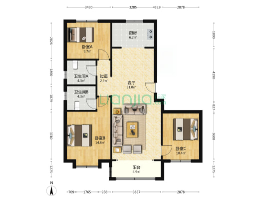 筑境 3室1厅2卫 126平方