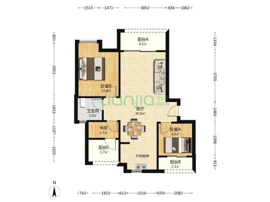润和翰文府 3室1厅1卫 89平方