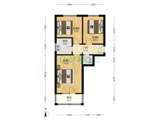 环城南路中段46号 3室0厅1卫 56平方