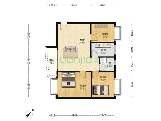 裕宏花园 3室1厅1卫 77平方