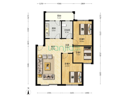 福州苑 3室1厅1卫 94平方