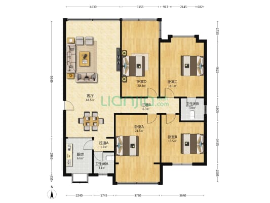 荷花园众立小区 4室1厅2卫 159平方