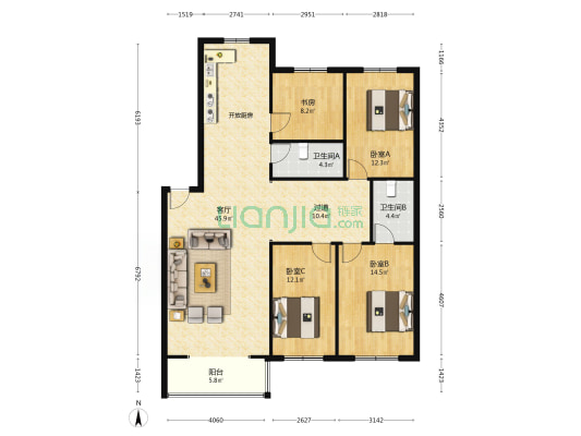 农博小区 4室1厅2卫 143平方