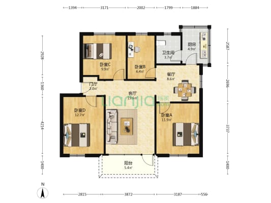 税务局宿舍 4室2厅1卫 95平方