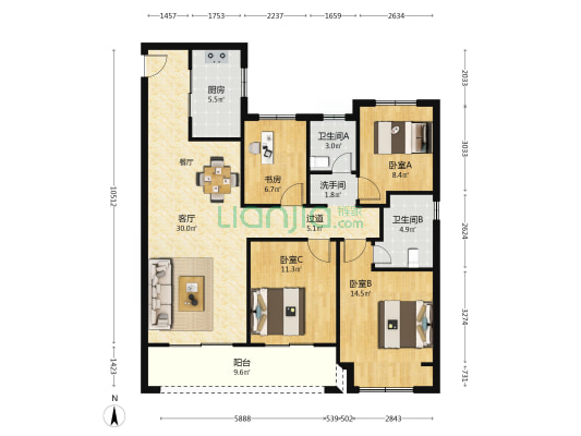 大悦澜庭 4室1厅3卫 129平方