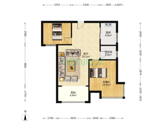 华商国际城 2室1厅1卫 79平方