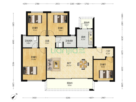 东原花样年.印未来 4室1厅2卫 128平方