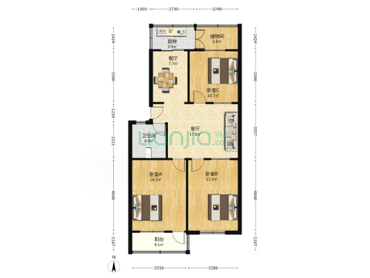 东西丹凤街 3室2厅1卫 101平方