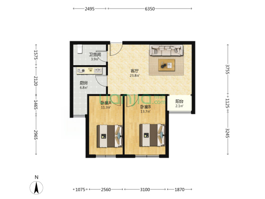 趙家園榕澤城北区 2室1厅1卫 92平方