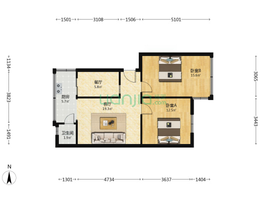 南大街61号 2室2厅1卫 72平方
