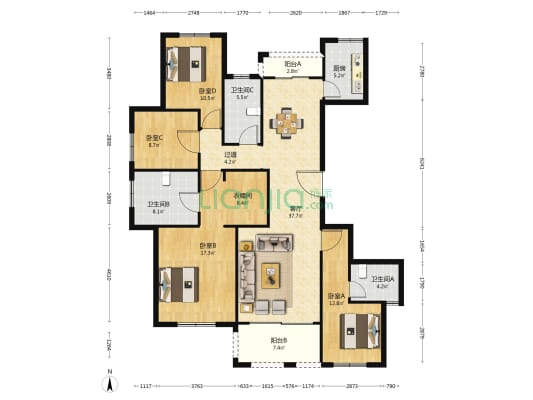 湘水郡 4室1厅3卫 174平方