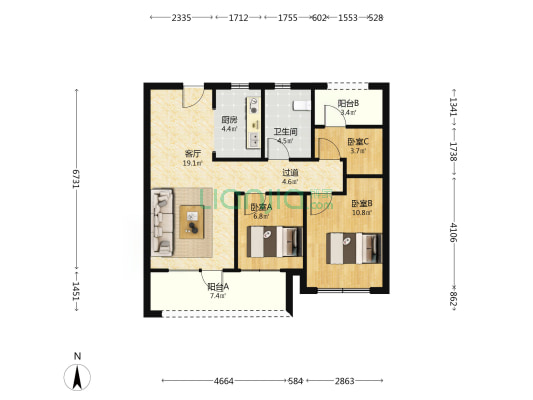 保利和光尘樾 3室1厅1卫 88平方
