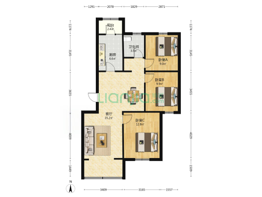 风雅花园牡丹园 3室1厅1卫 100平方