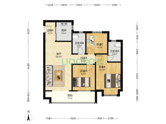 卓越·蔚蓝郡 3室1厅2卫 101平方