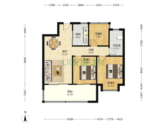 雍荣府A区 3室1厅1卫 99平方