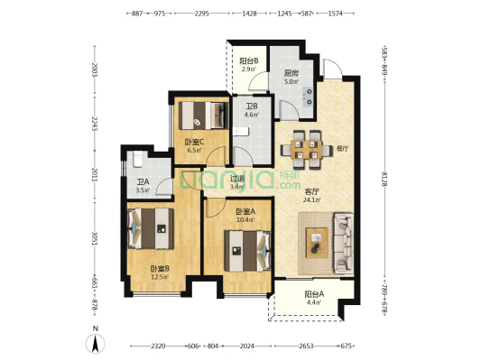 保利茉莉花园 3室1厅2卫 96平方