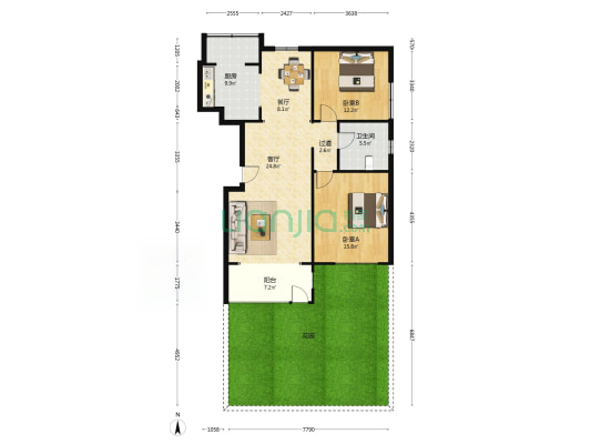 至道庄园 2室2厅1卫 108平方