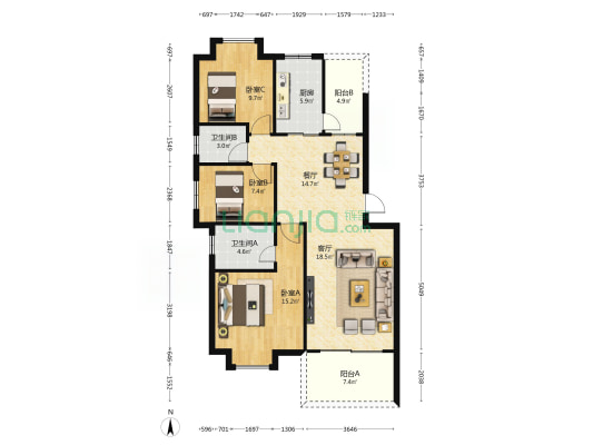 金碧丽江 3室2厅2卫 103平方