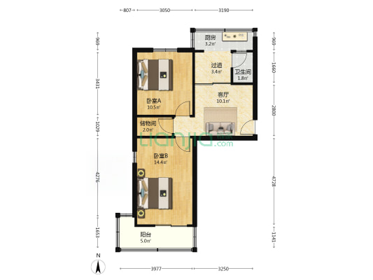 延光家属区 2室1厅1卫 58平方