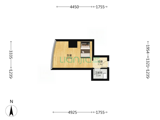 双牛大厦 1室0厅1卫 33平方