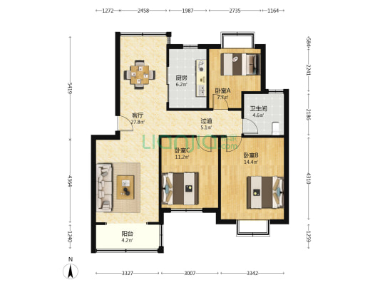 溪上云庭 3室1厅1卫 102平方