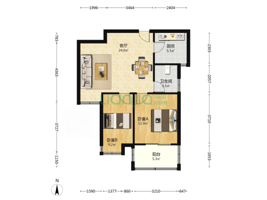 天景山公寓永福苑 2室1厅1卫 77平方