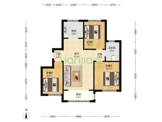 锦华园 3室1厅1卫 100平方