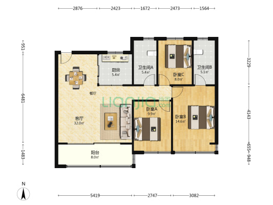 时代芳华 3室1厅2卫 113平方