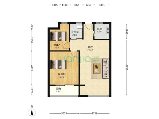 梅龙枫香庭院 2室1厅1卫 86平方