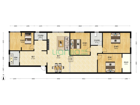 财政局宿舍 4室2厅2卫 169平方