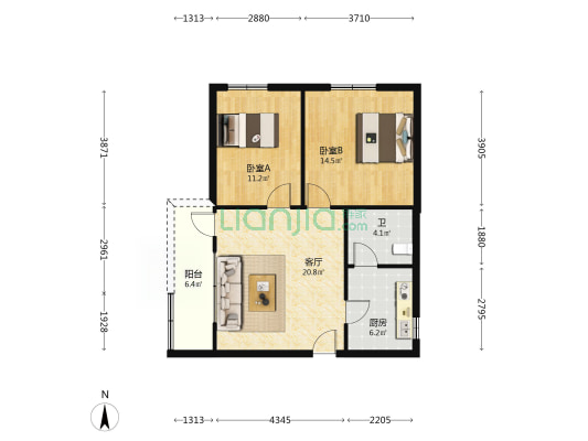 沥电苑 2室1厅1卫 82平方