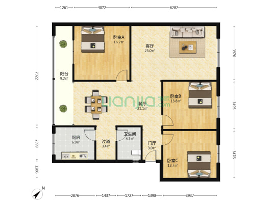 368号院小区 3室2厅1卫 141平方