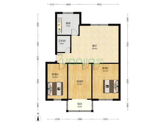 陈大郢社区 3室1厅1卫 102平方