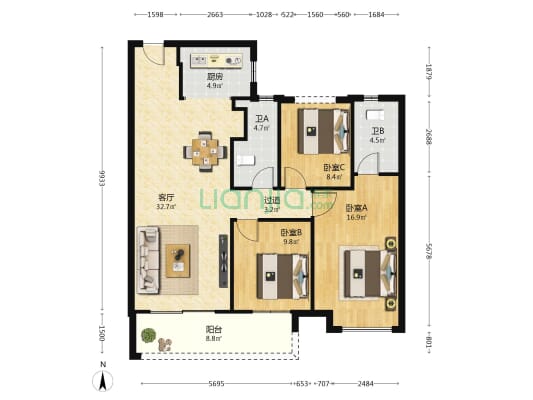 梦想山悦和鸣 3室1厅2卫 108平方