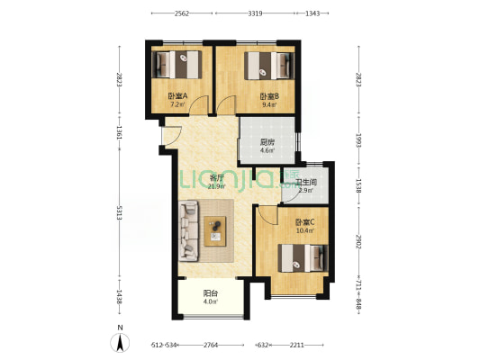 小乔书苑 3室1厅1卫 89平方