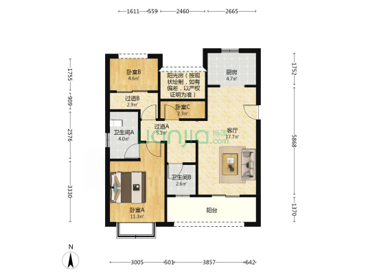 中建河风印月华庭 3室1厅2卫 88平方