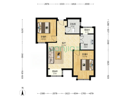 春曦书院 2室1厅1卫 89平方