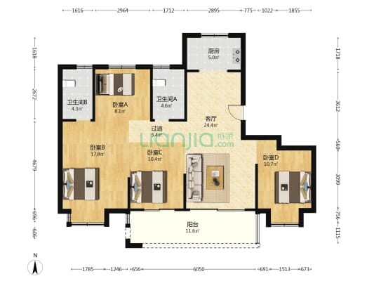 新兴岚湾三期东区 4室1厅2卫 131平方