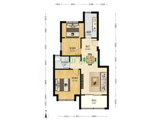 蓝天慧融花园 2室1厅1卫 78平方