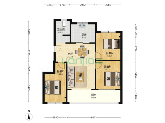 云湖悦府 3室1厅1卫 84平方