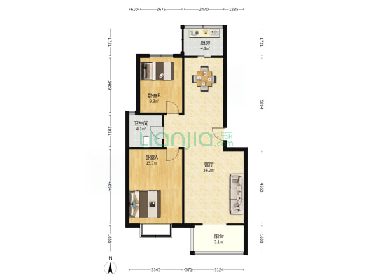 福源公寓(武清) 2室1厅1卫 94平方