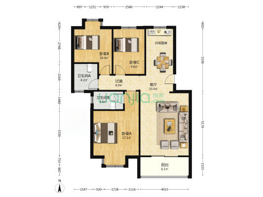 丽岛新苑 3室1厅2卫 101平方