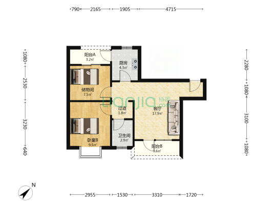 兴盛世家B区 1室1厅1卫 59平方