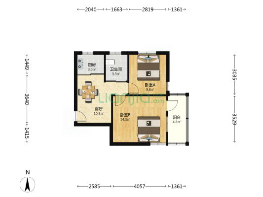 胜利园 2室1厅1卫 52平方